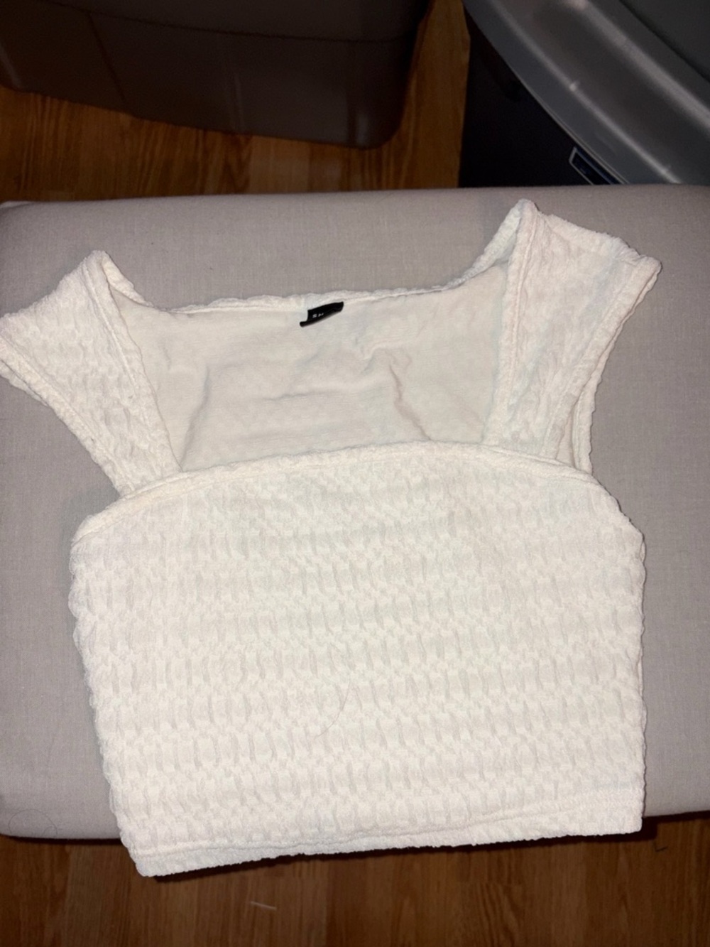 SHEIN White Textured Square-Neck Crop Top